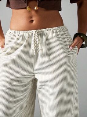 Missguided Cream Wide-Leg Striped Pants